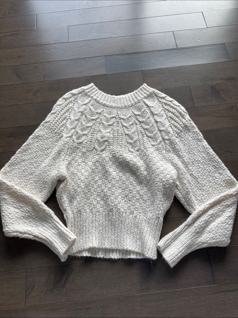 American Eagle Outfitters Cream Cable Yoke Crewneck Sweater